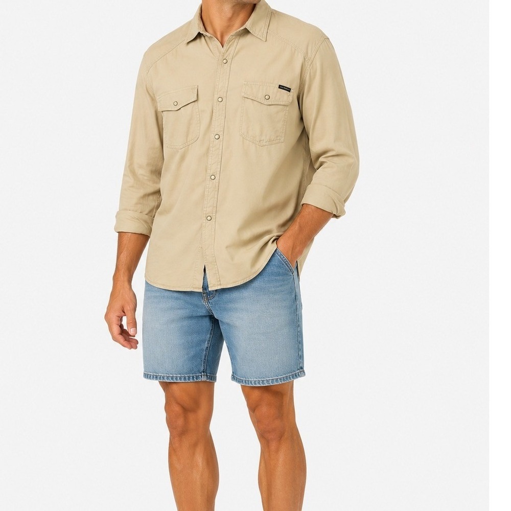 Lucky Brand Western Pearl Snap Shirt Mens XL Tan Casual Classic